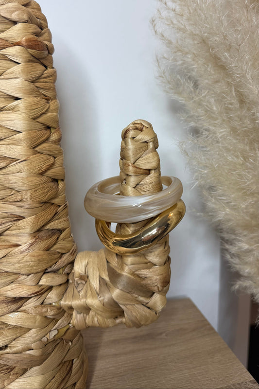 Combo du jonc aby en ivoir avec le bracelet alma doré